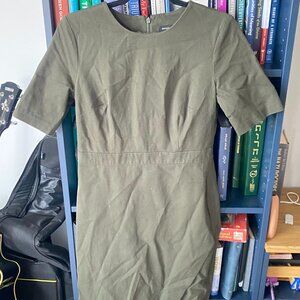 Banana Republic olive green short-sleeve sheath midi dress